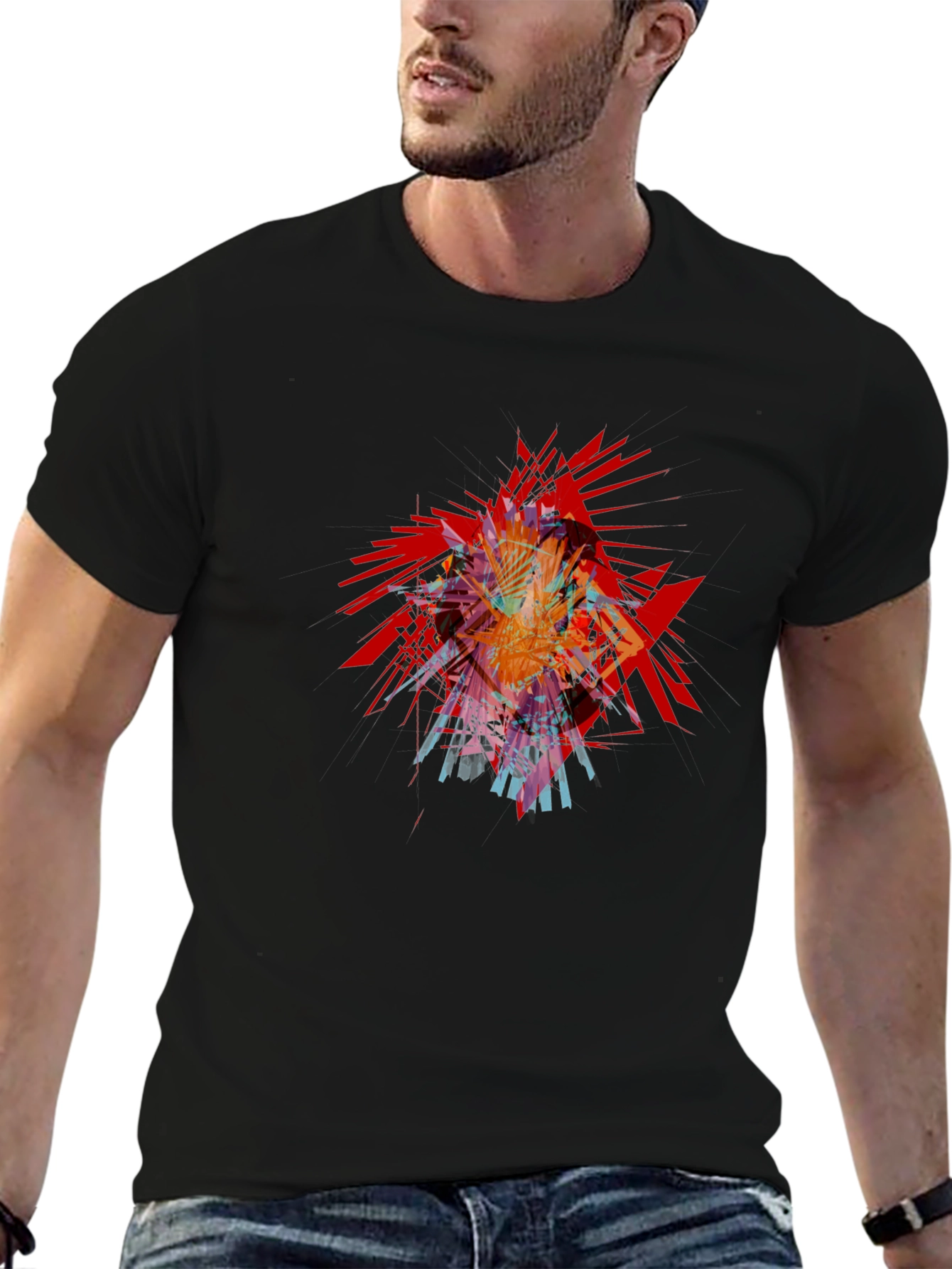 Abstract Shattered Graphic Black T-Shirt
