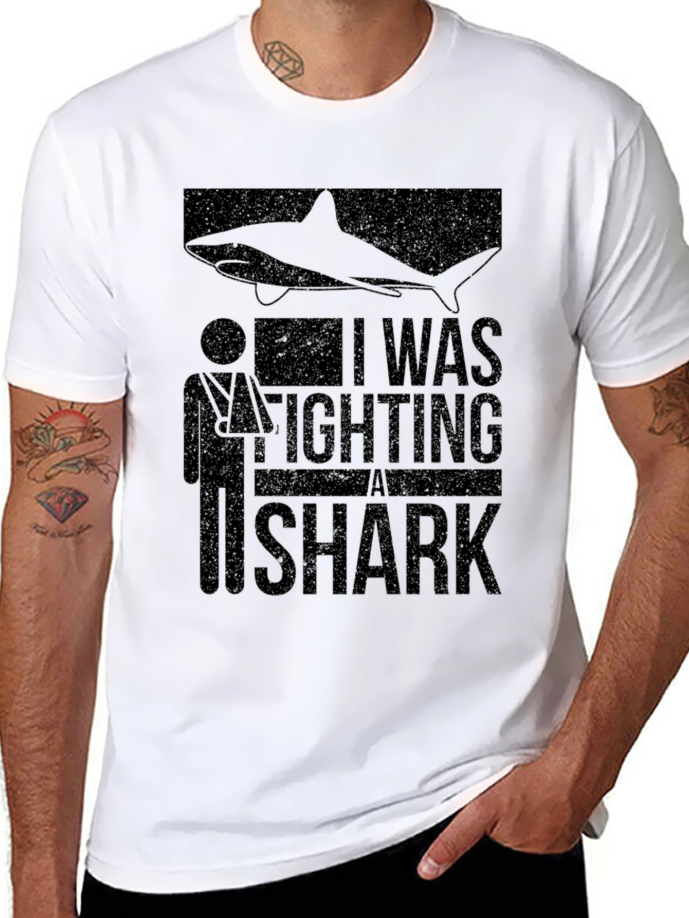 Shark Attack Funny Broken Arm Graphic Tee