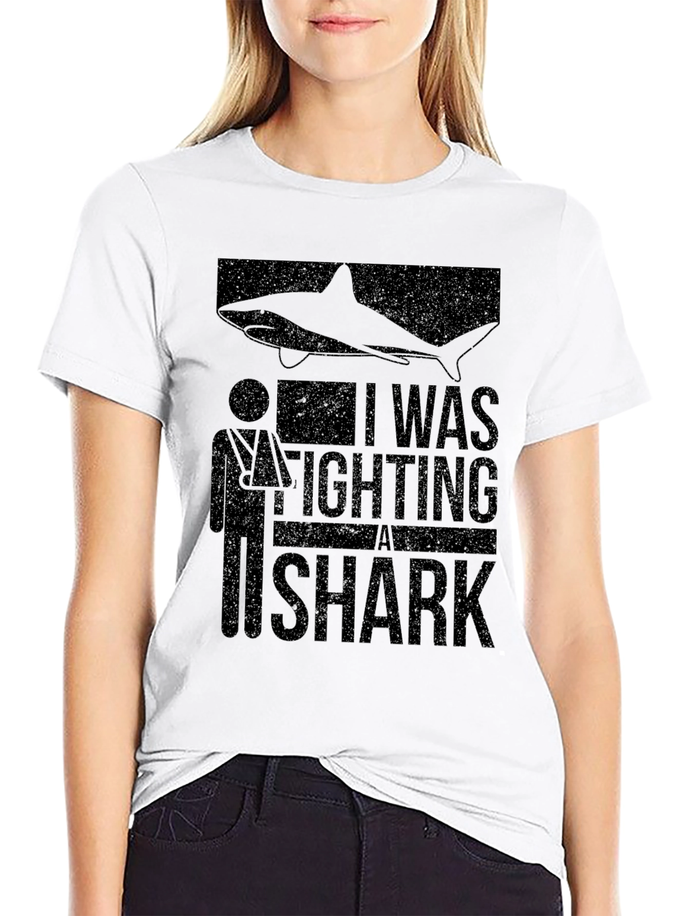 Shark Attack Funny Broken Arm Graphic Tee