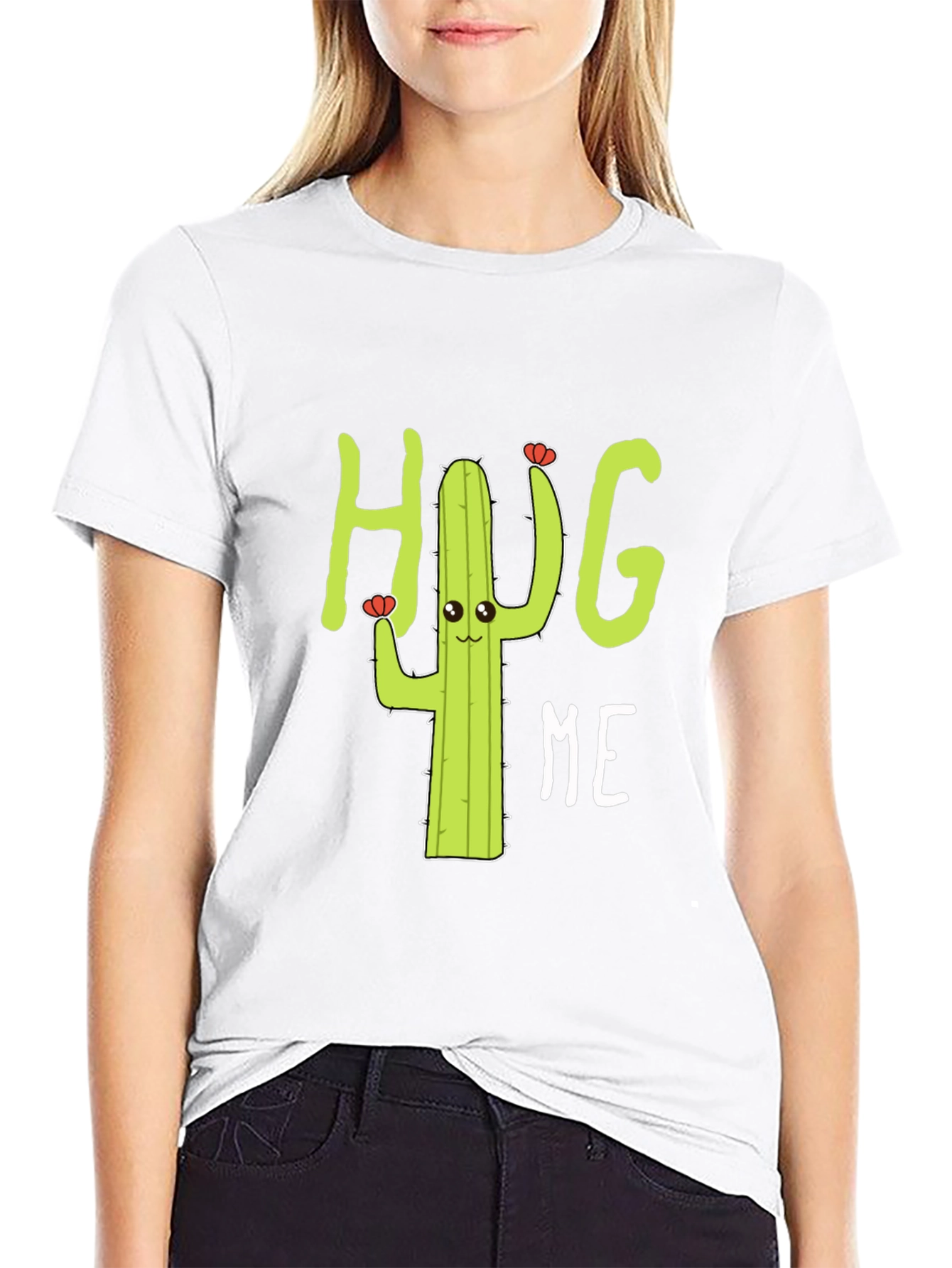 Hug Me Cactus Graphic Tee - Black