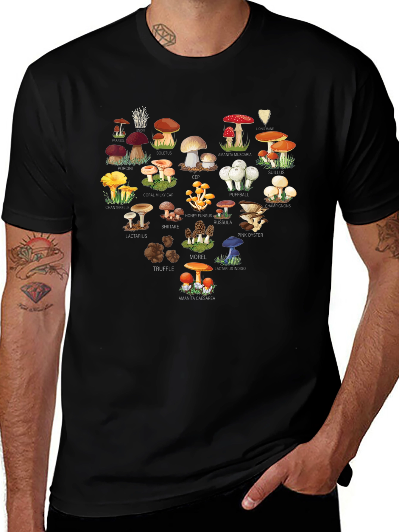 Mushroom Variety Heart Graphic T-Shirt