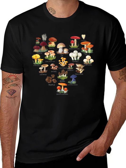 Mushroom Variety Heart Graphic T-Shirt