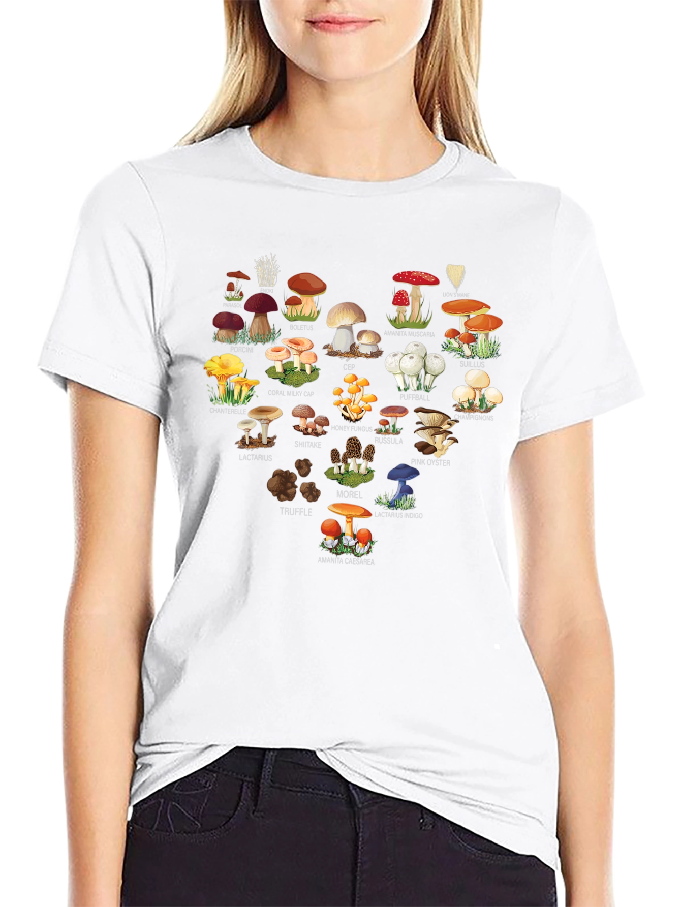 Mushroom Variety Heart Graphic T-Shirt