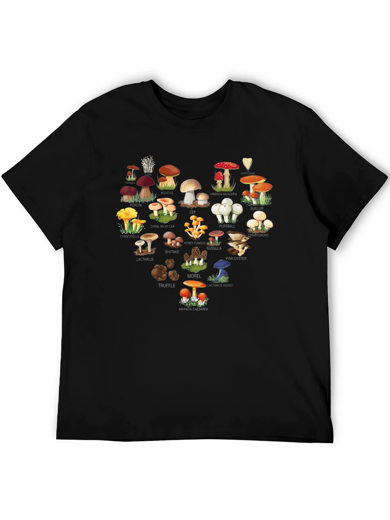 Mushroom Variety Heart Graphic T-Shirt