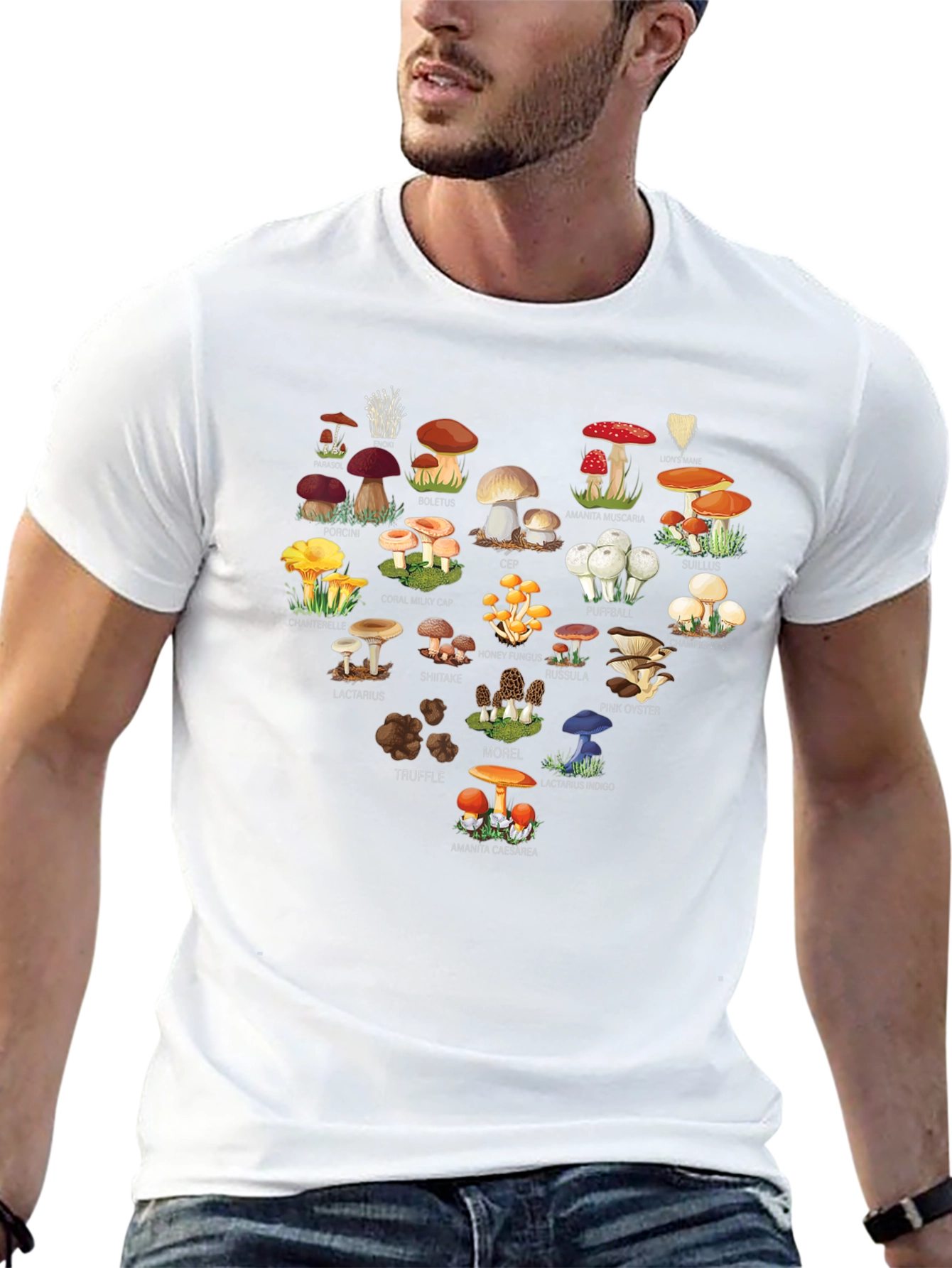 Mushroom Variety Heart Graphic T-Shirt