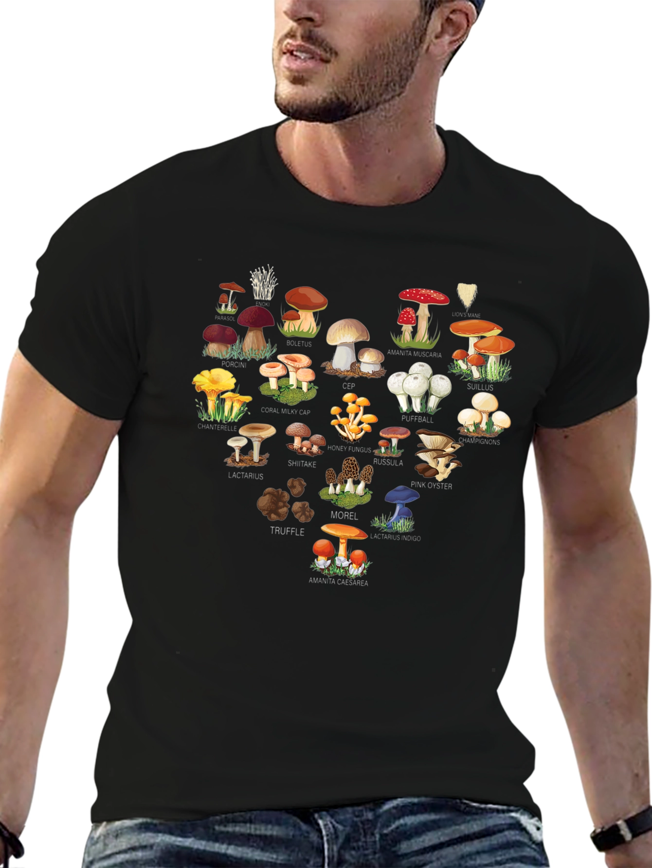 Mushroom Variety Heart Graphic T-Shirt
