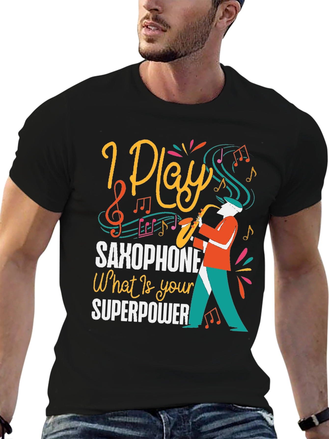 I Play Saxophone Black Graphic Tee
