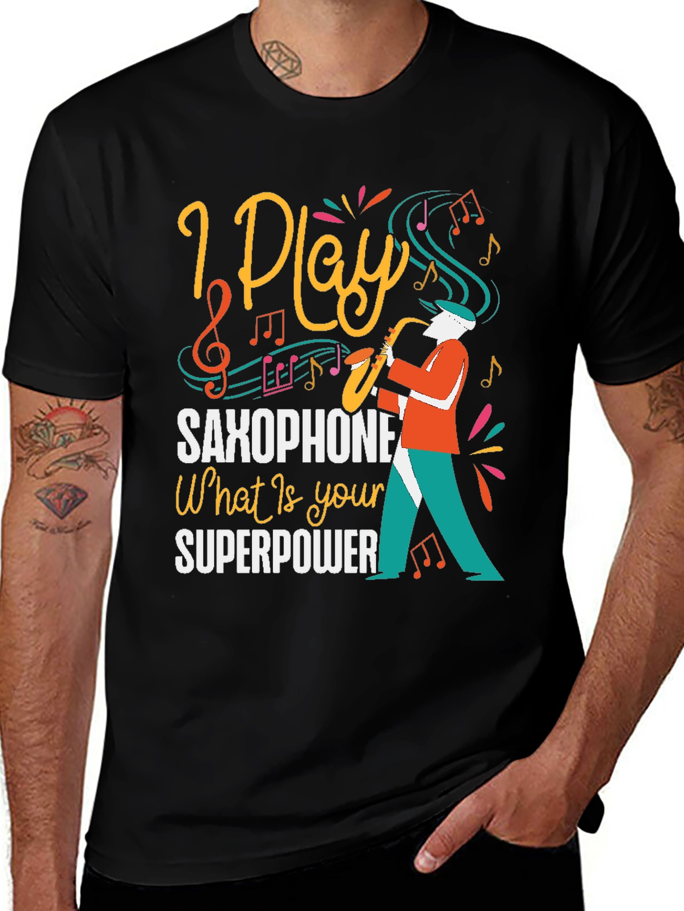 I Play Saxophone Black Graphic Tee
