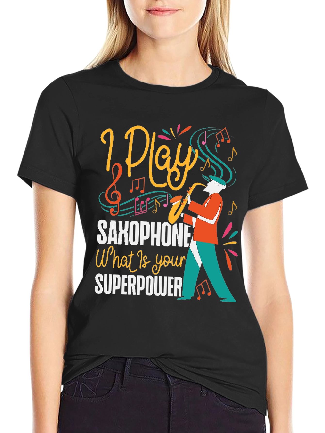 I Play Saxophone Black Graphic Tee