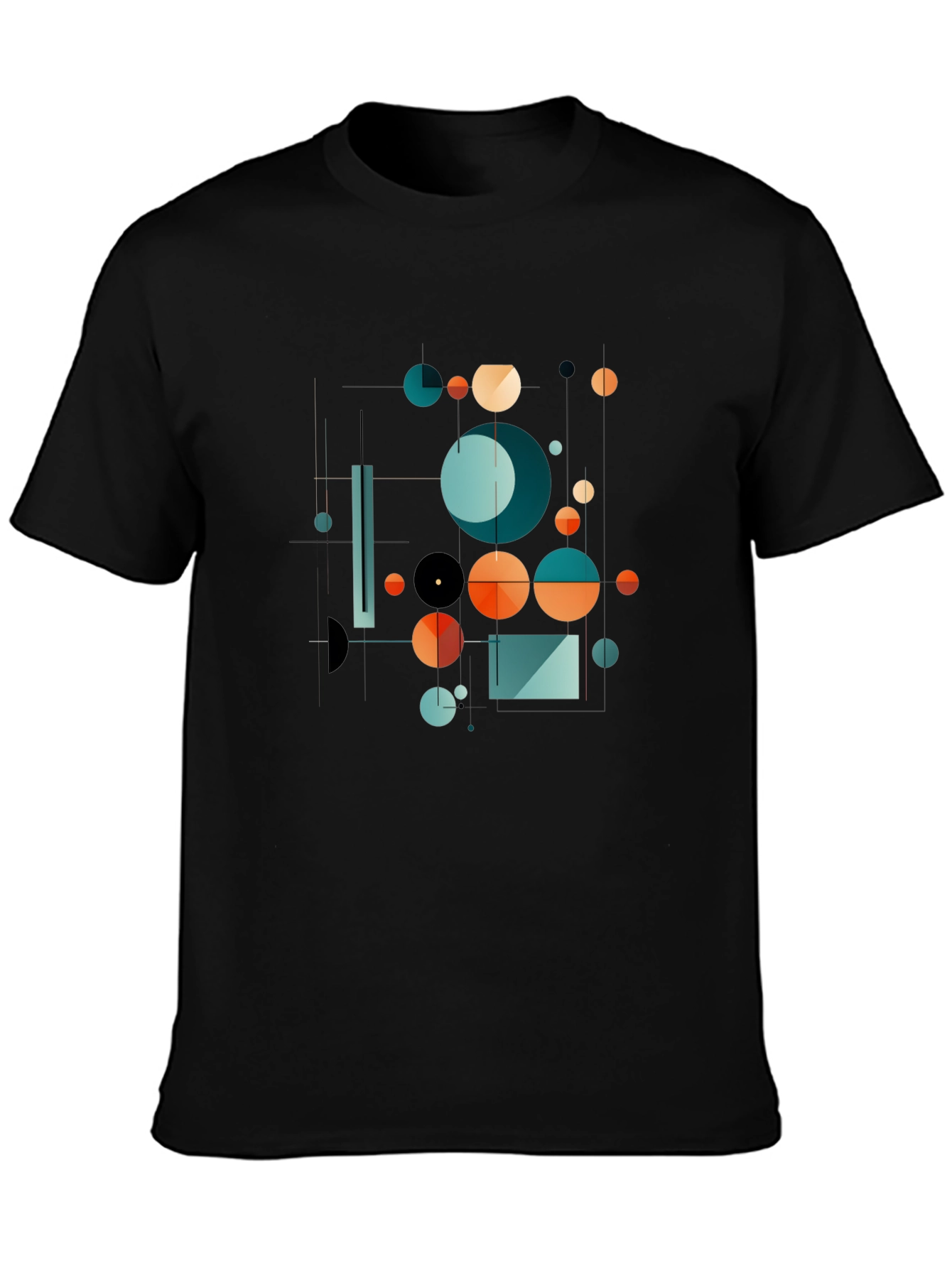 Abstract Geometric Circle Design Black T-Shirt
