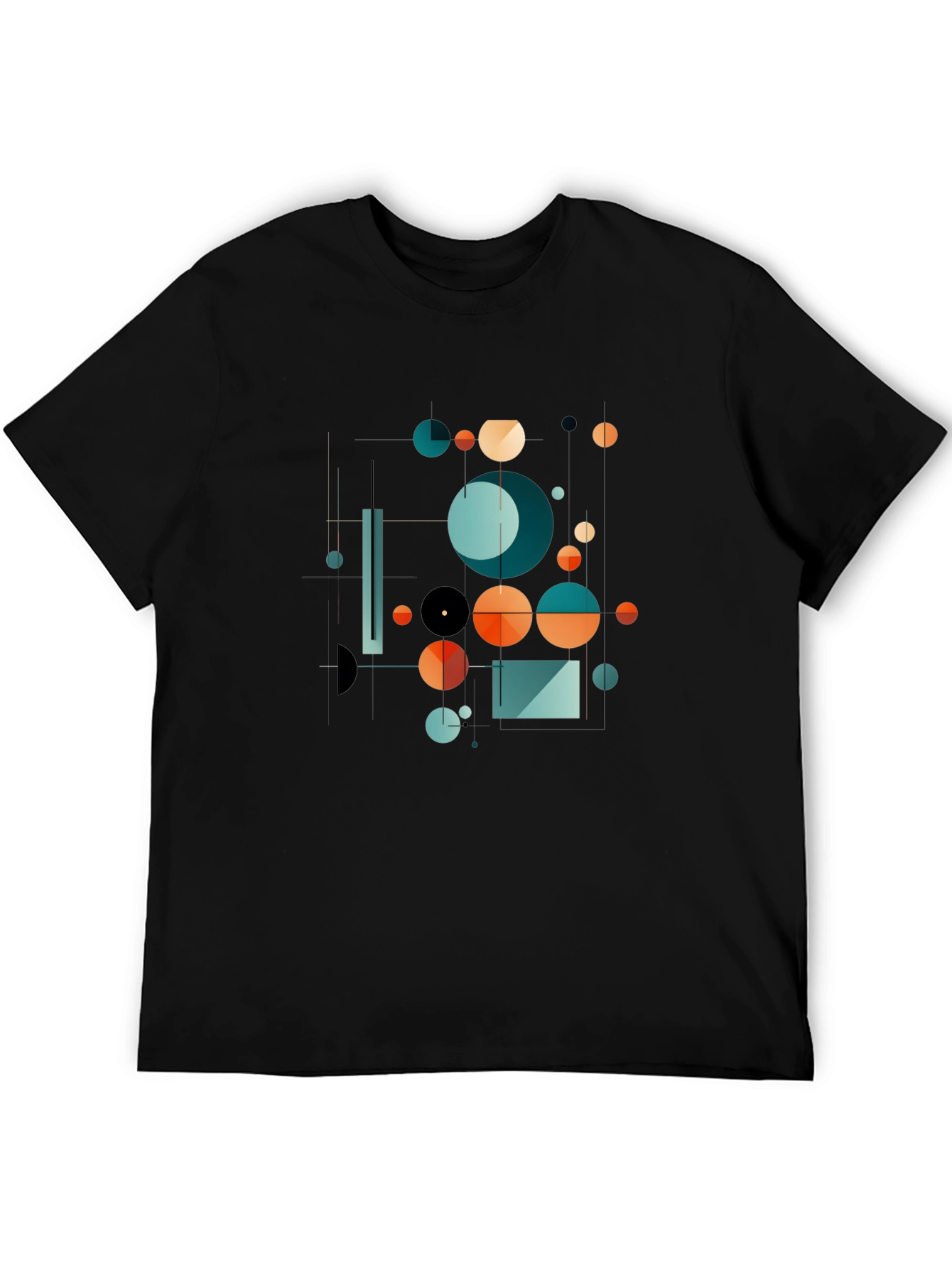 Abstract Geometric Circle Design Black T-Shirt