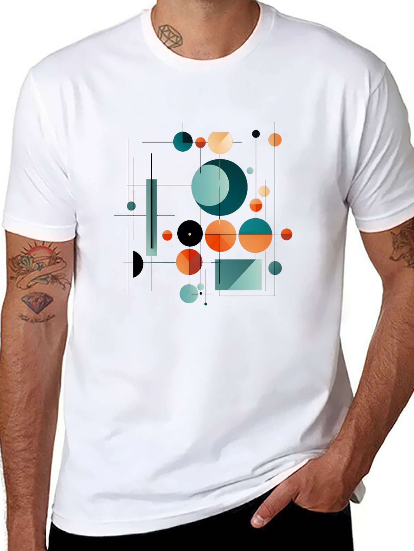 Abstract Geometric Circle Design Black T-Shirt