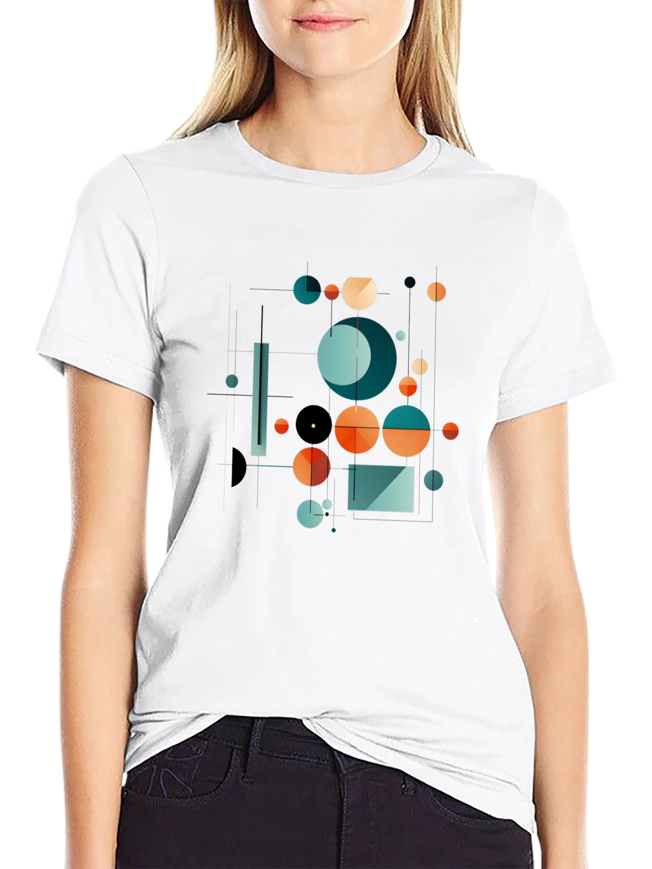 Abstract Geometric Circle Design Black T-Shirt