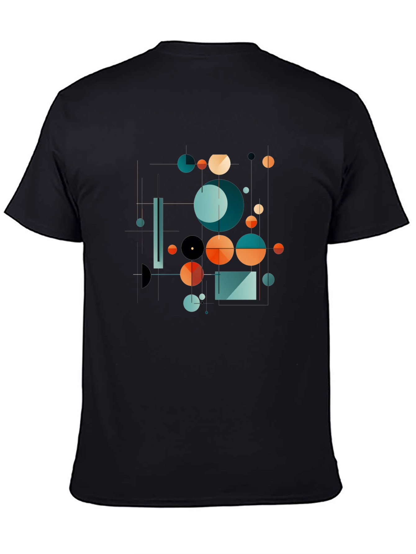 Abstract Geometric Circle Design Black T-Shirt