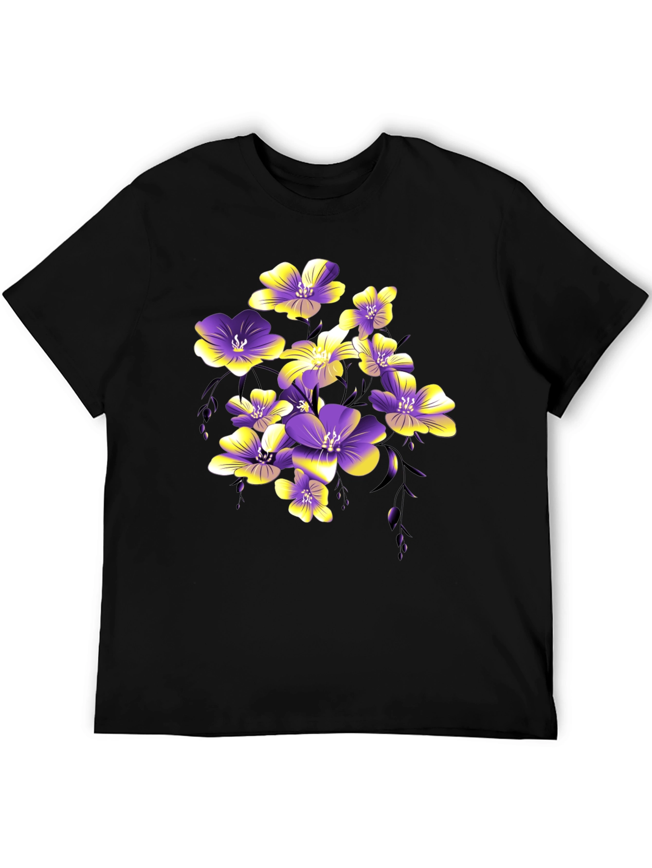 Floral Print Black T-Shirt for Men
