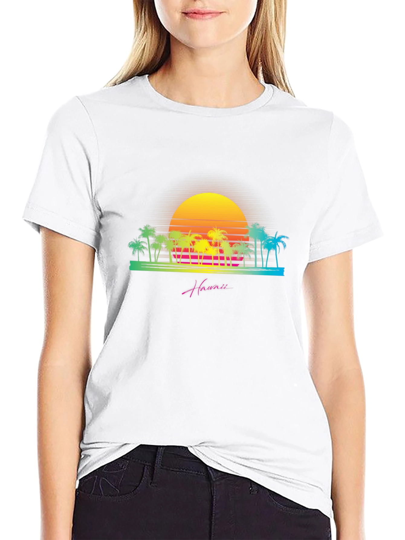 Retro Hawaii Sunset Palm Tree Graphic T-Shirt