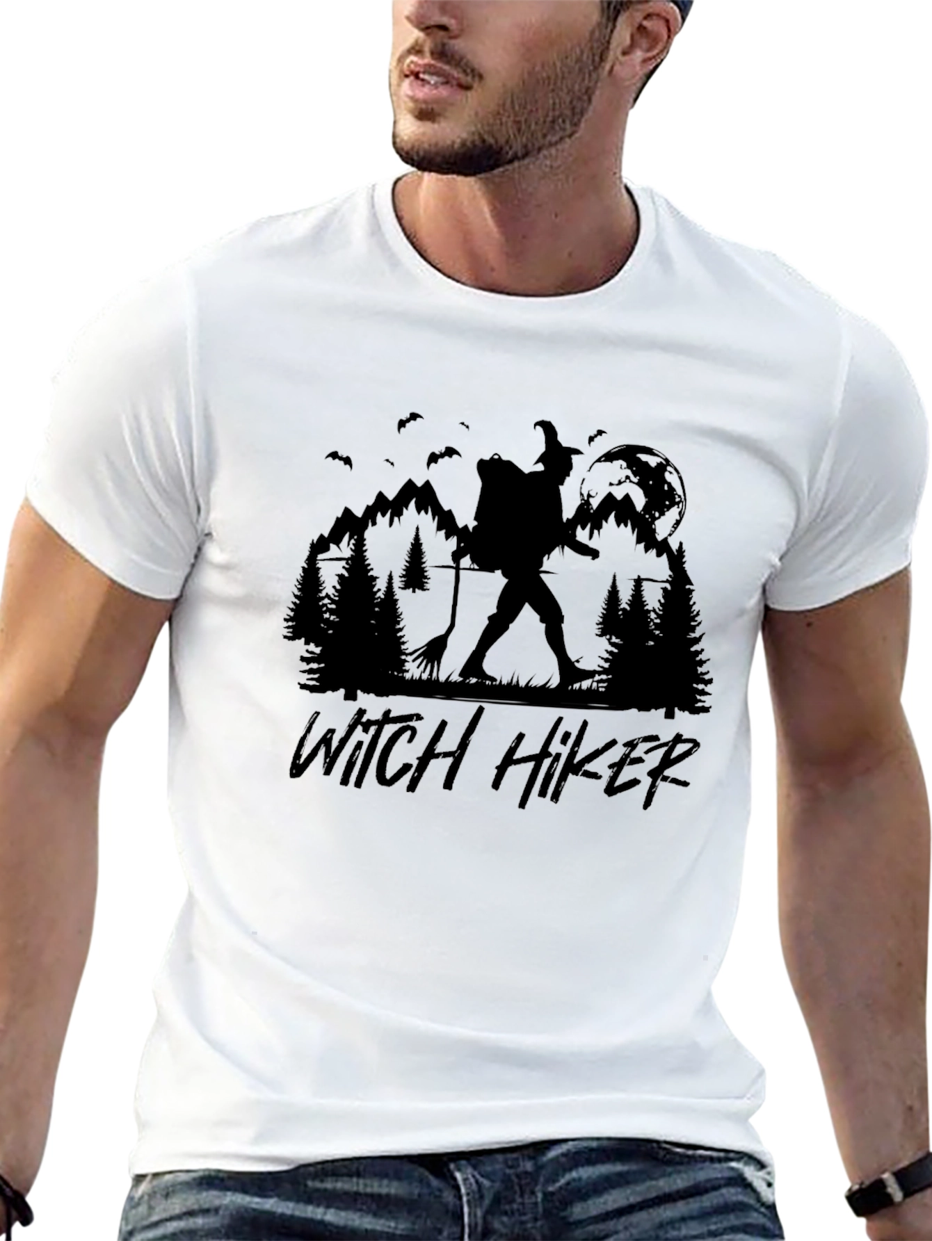 Witch Hiker Graphic Tee - Spooky Hiking Shirt