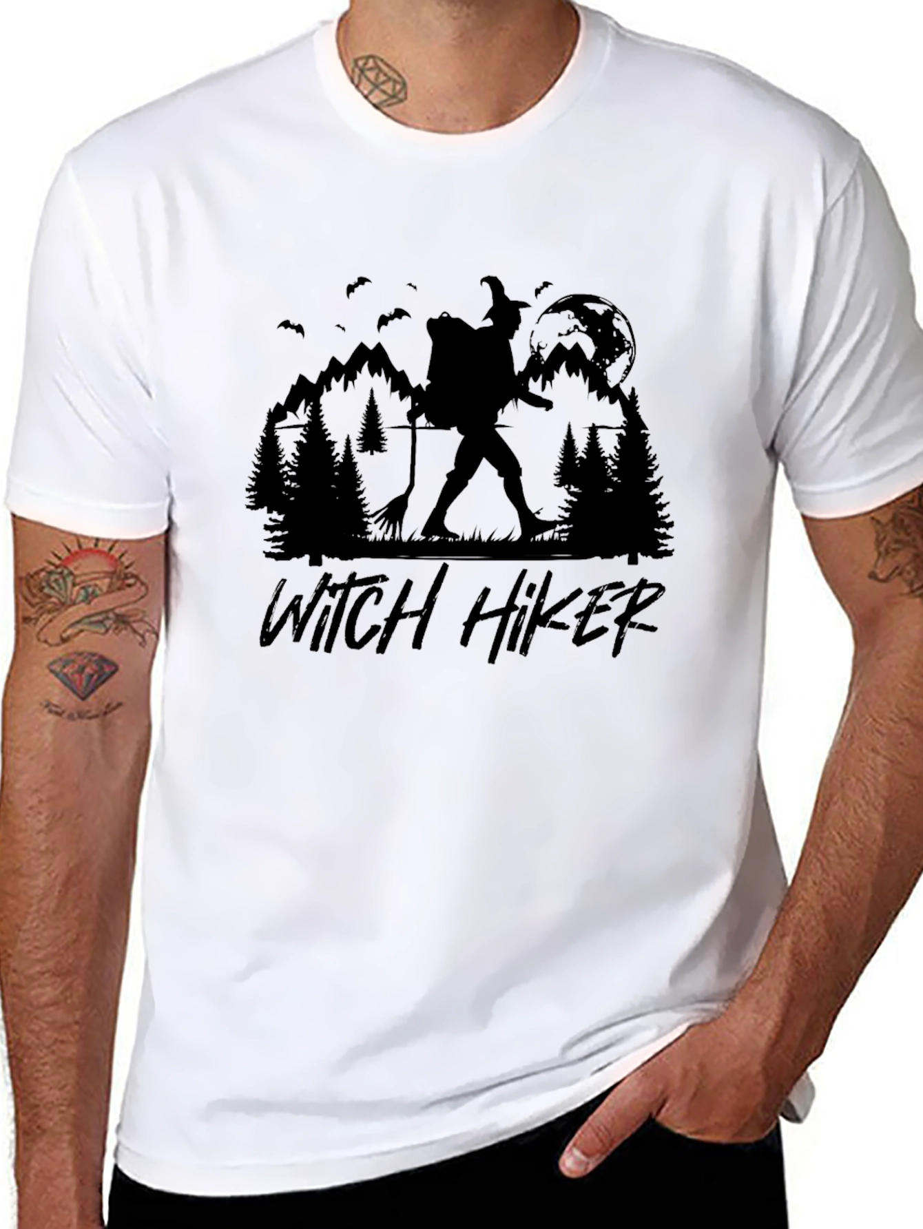 Witch Hiker Graphic Tee - Spooky Hiking Shirt