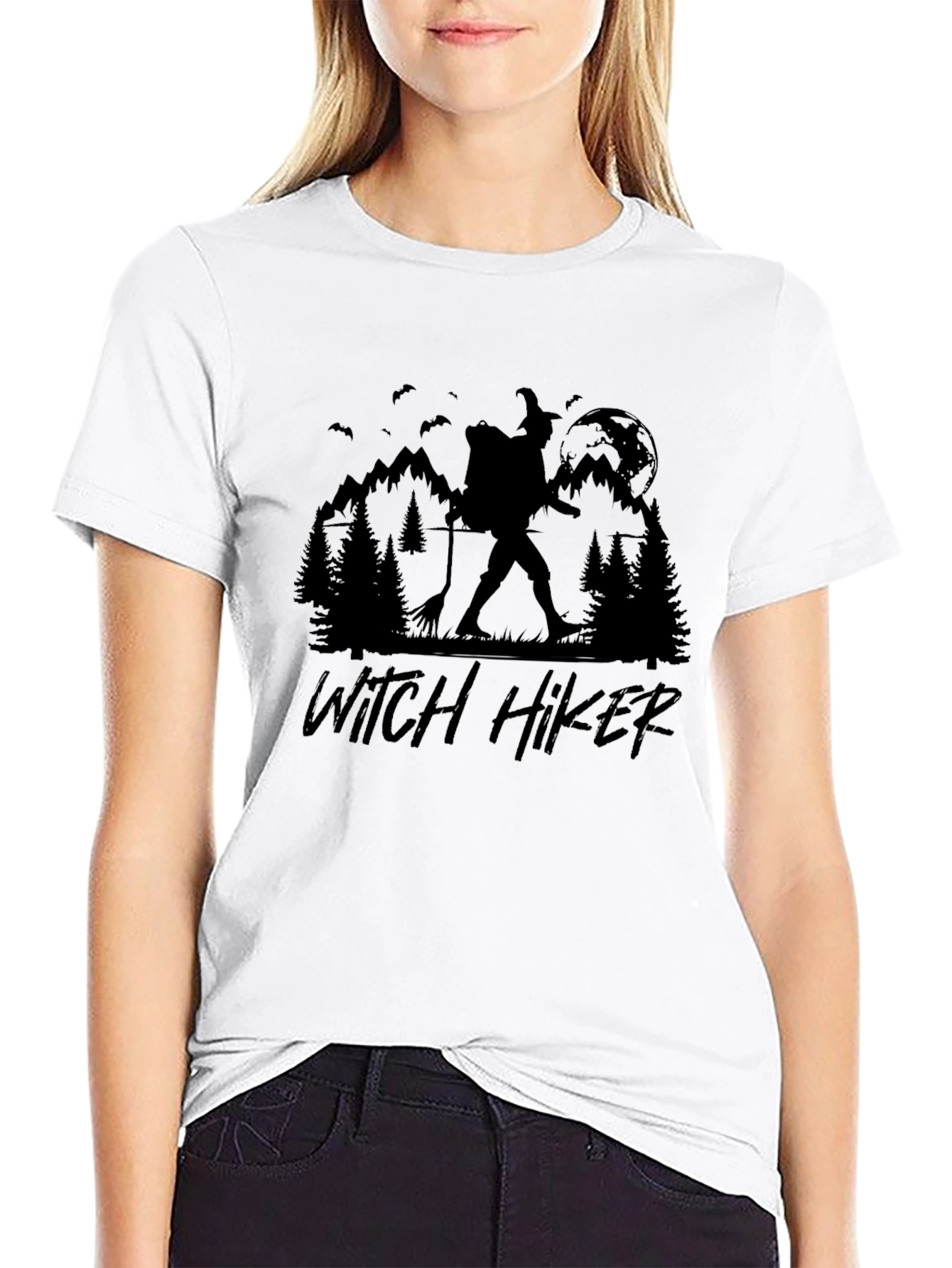 Witch Hiker Graphic Tee - Spooky Hiking Shirt