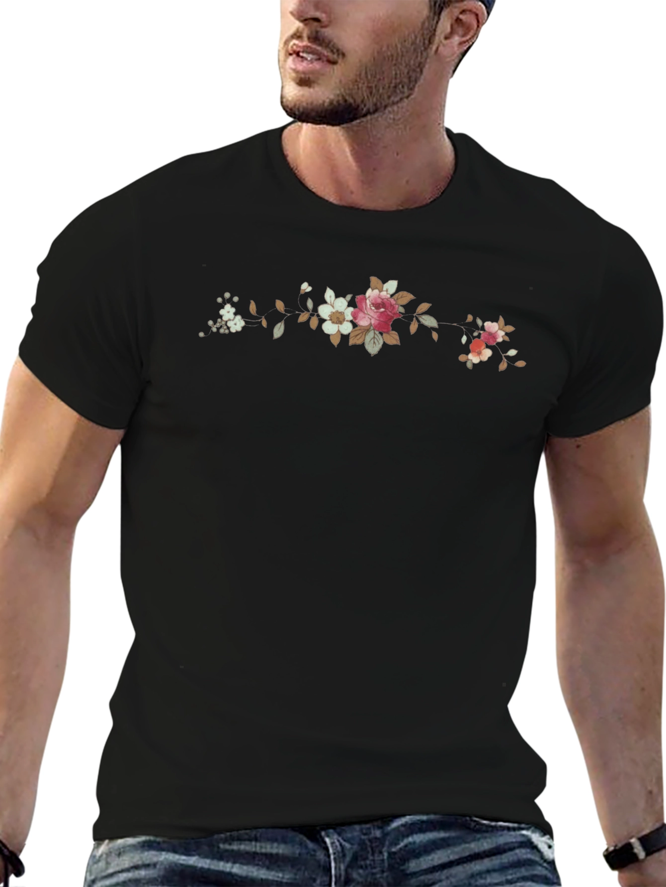 Floral Print Black T-Shirt