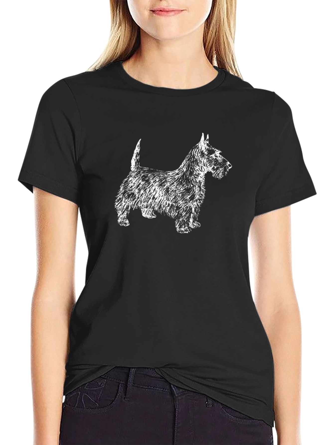 Black T-Shirt with White Terrier Graphic