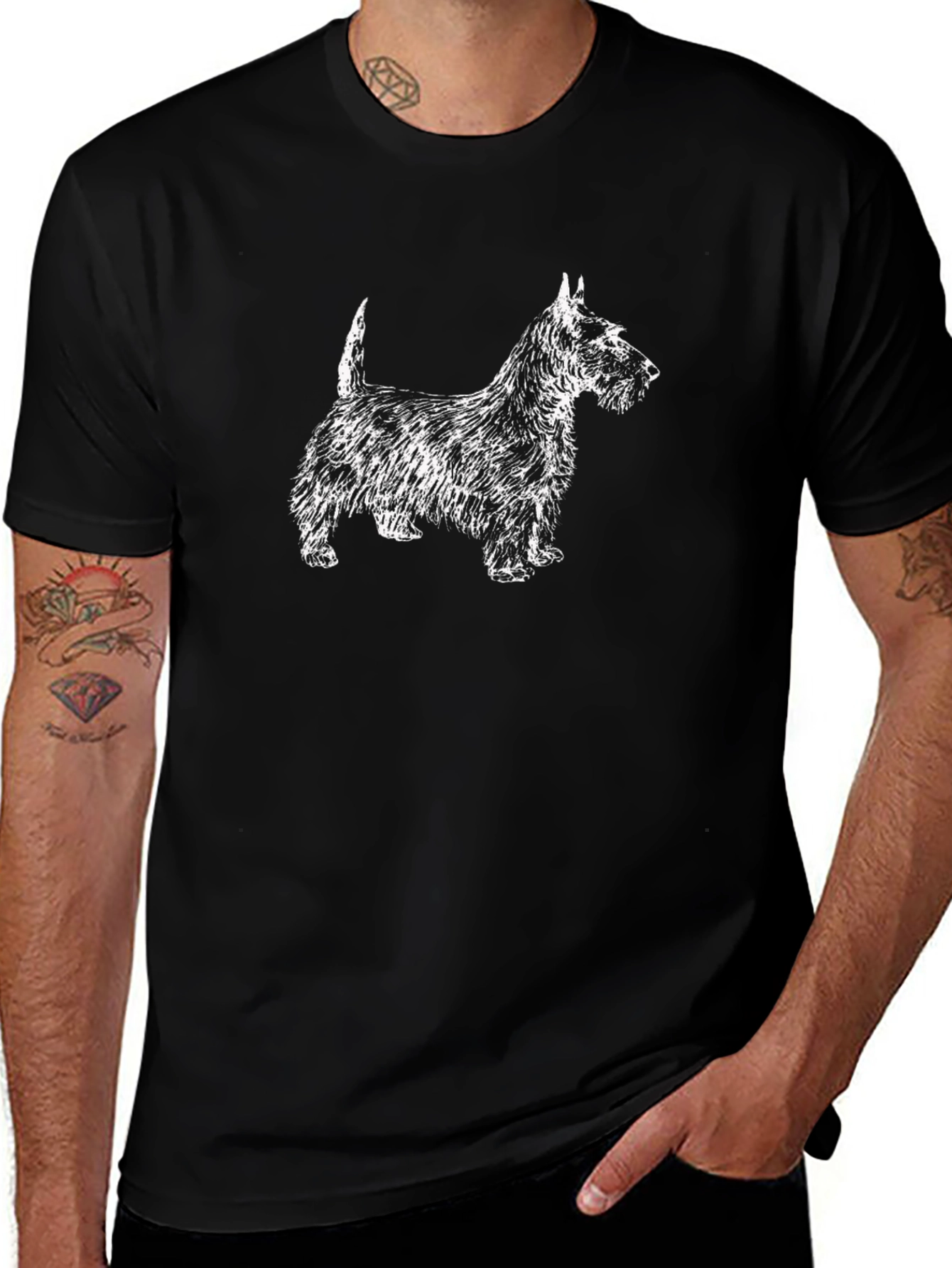 Black T-Shirt with White Terrier Graphic