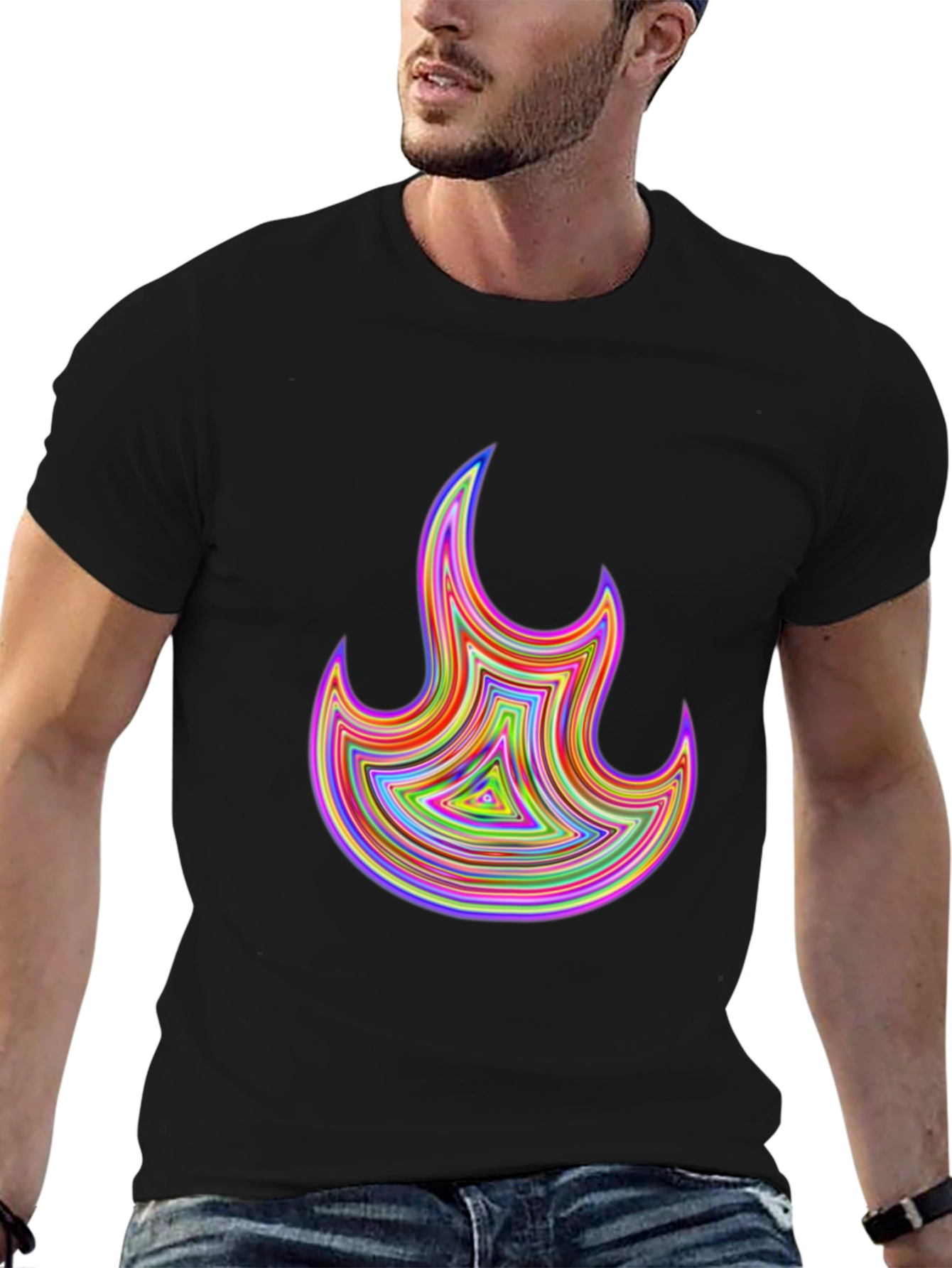 Psychedelic Flame Graphic Black T-Shirt