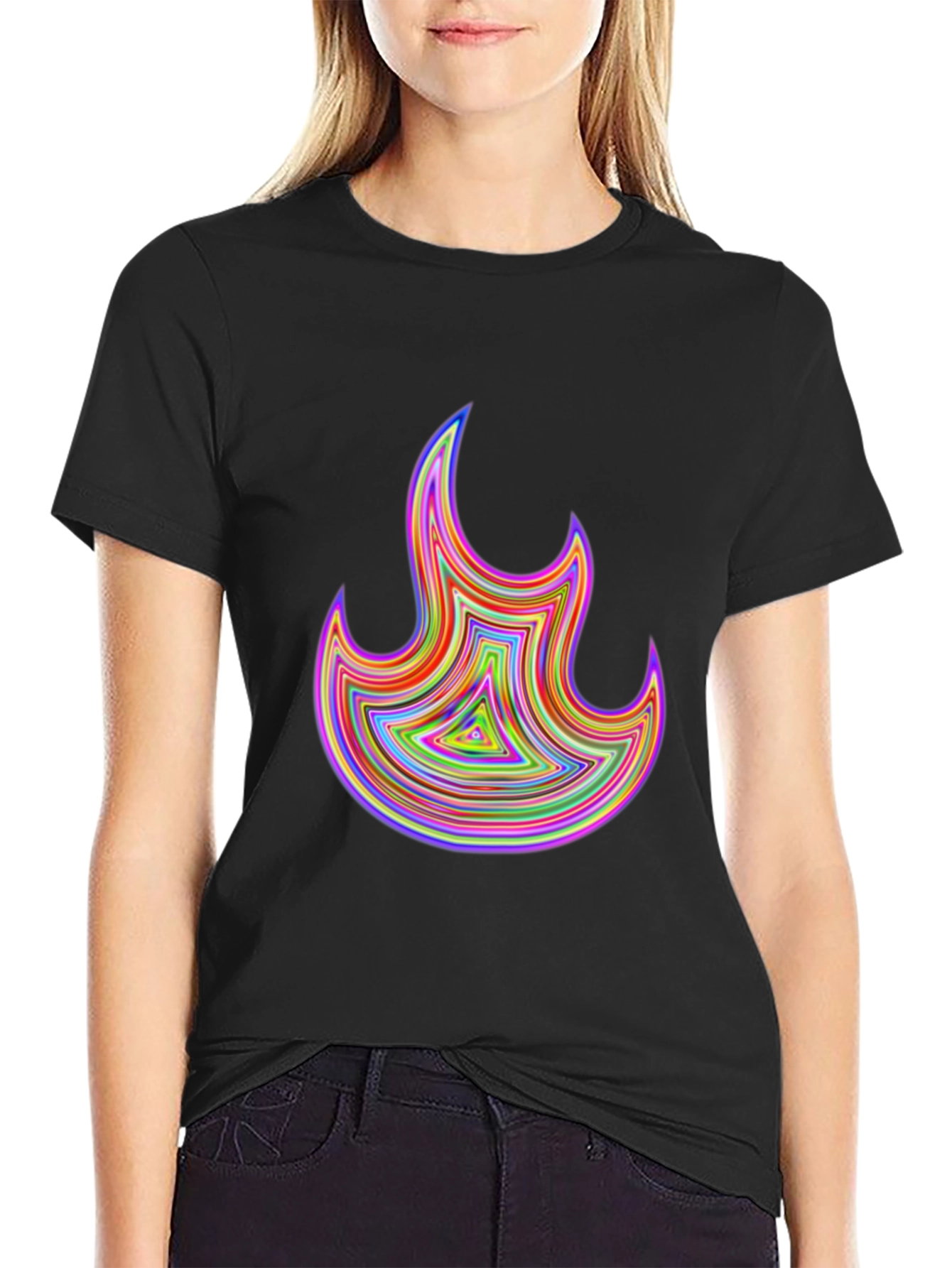 Psychedelic Flame Graphic Black T-Shirt