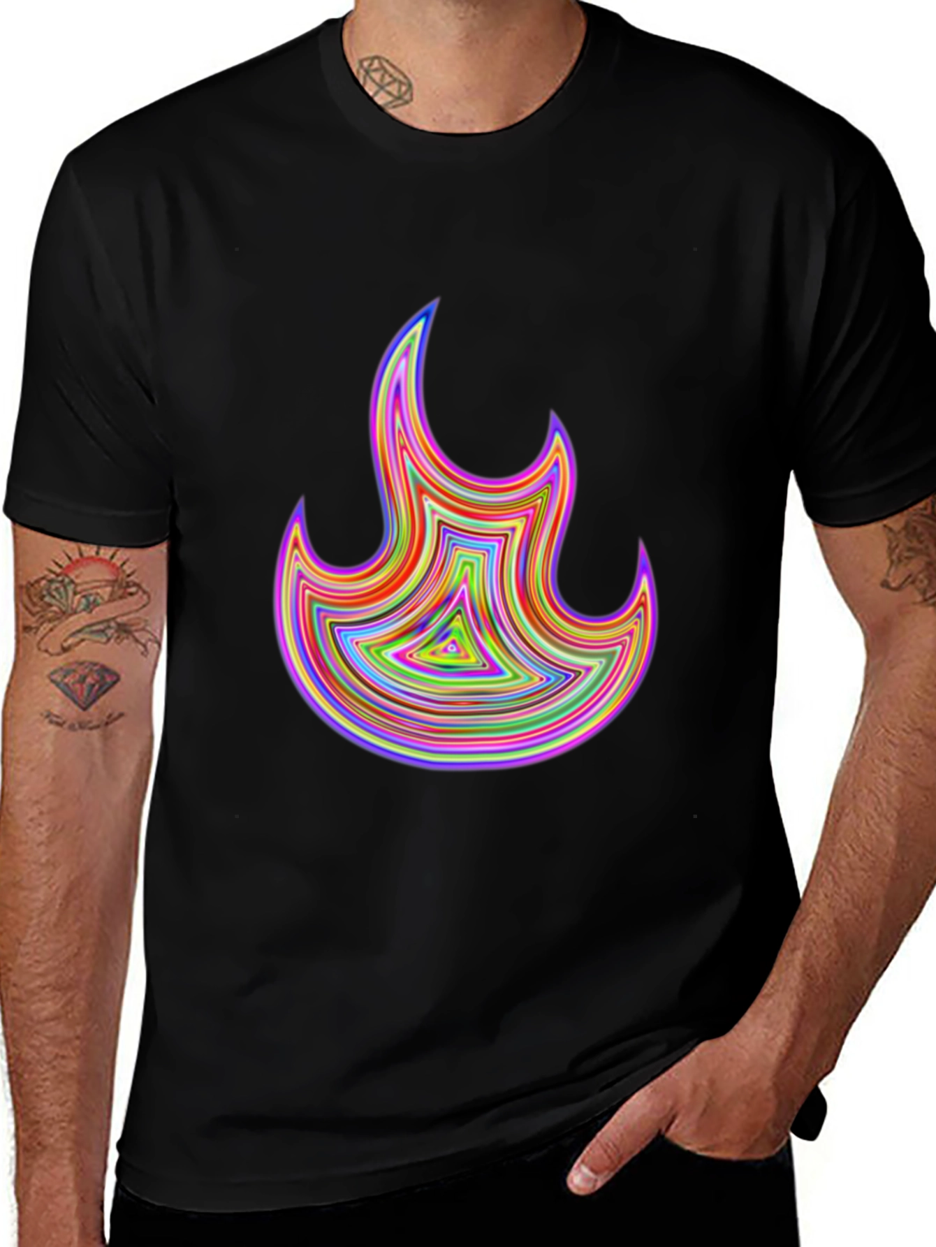 Psychedelic Flame Graphic Black T-Shirt