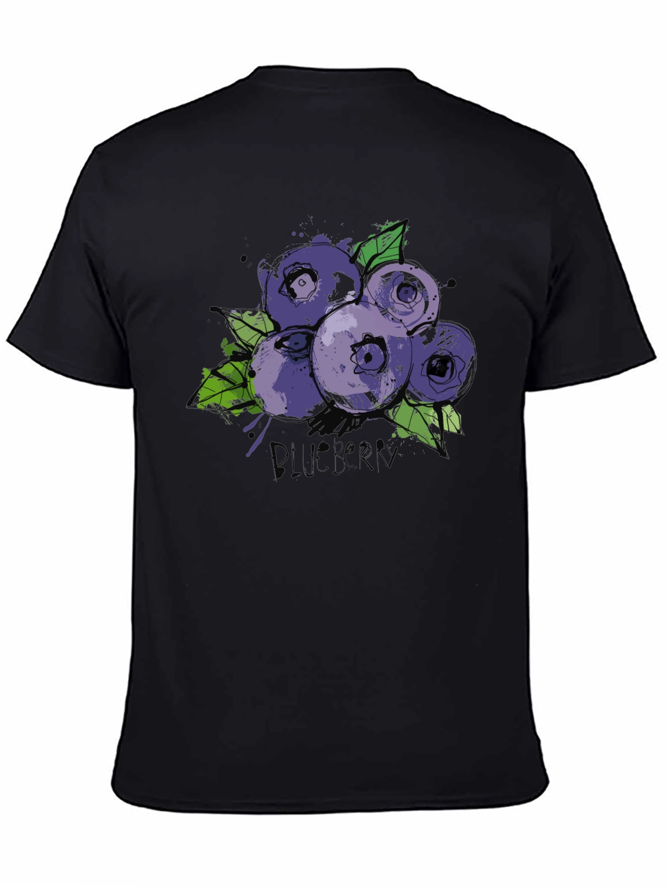 Blueberry Graphic Print Black T-Shirt