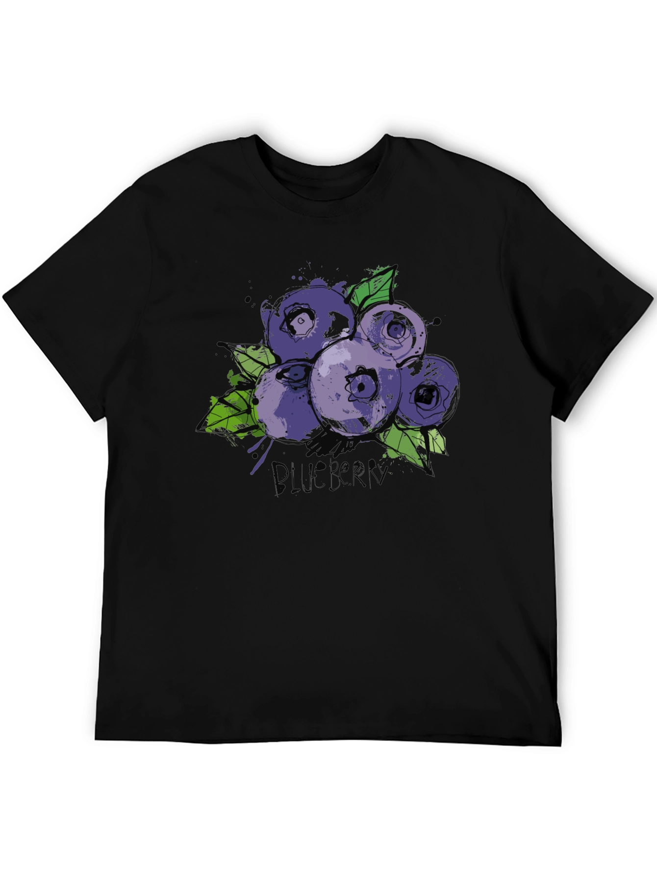 Blueberry Graphic Print Black T-Shirt