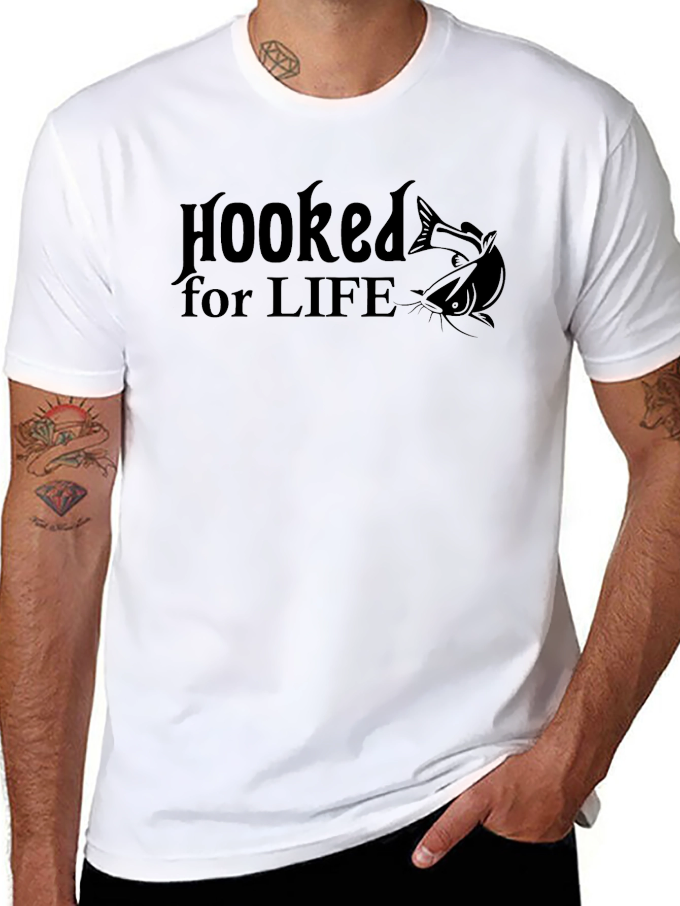 Hooked for Life Black T-Shirt Fishing Graphic Tee