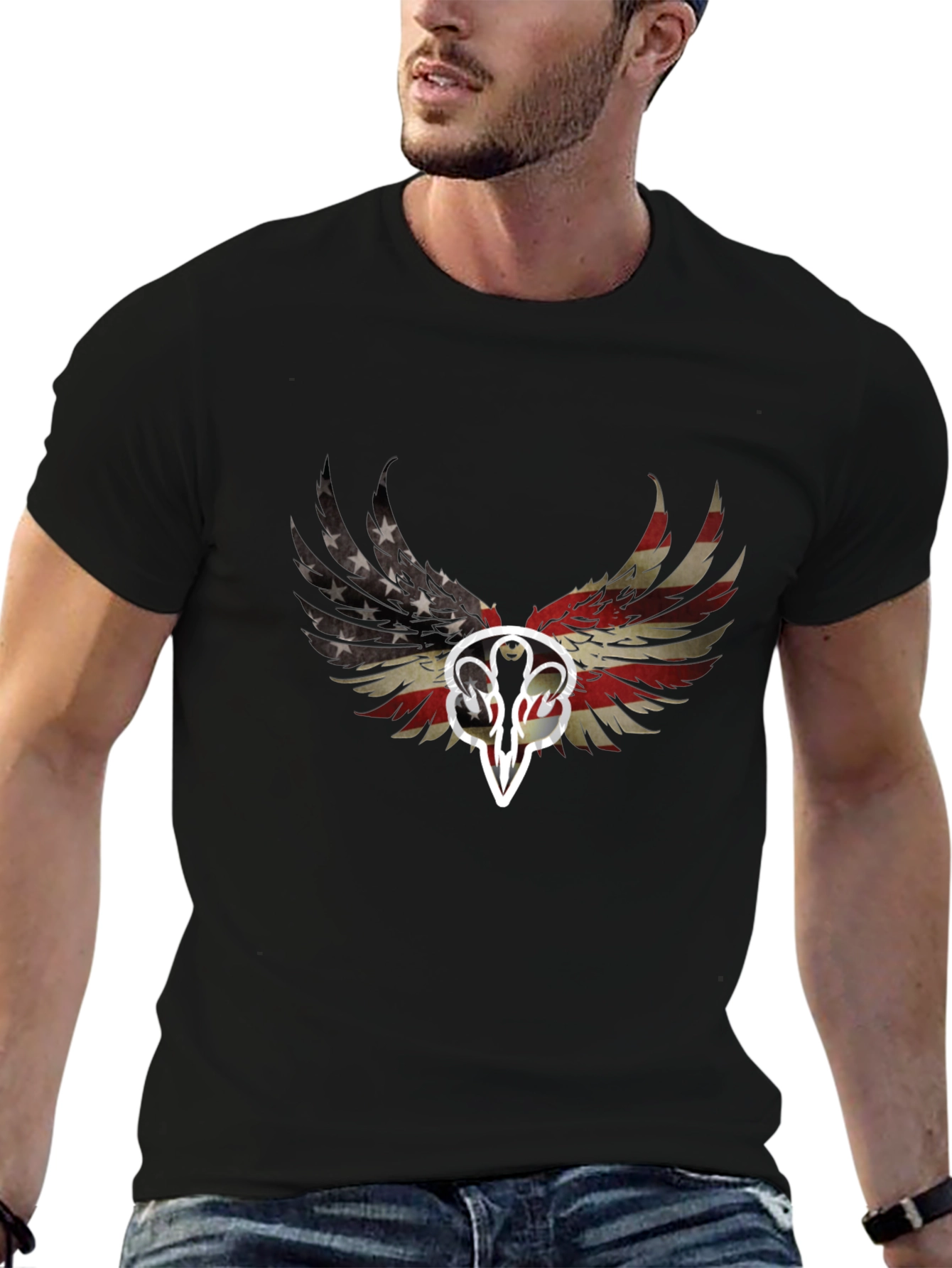 American Flag Wings Graphic Black T-Shirt