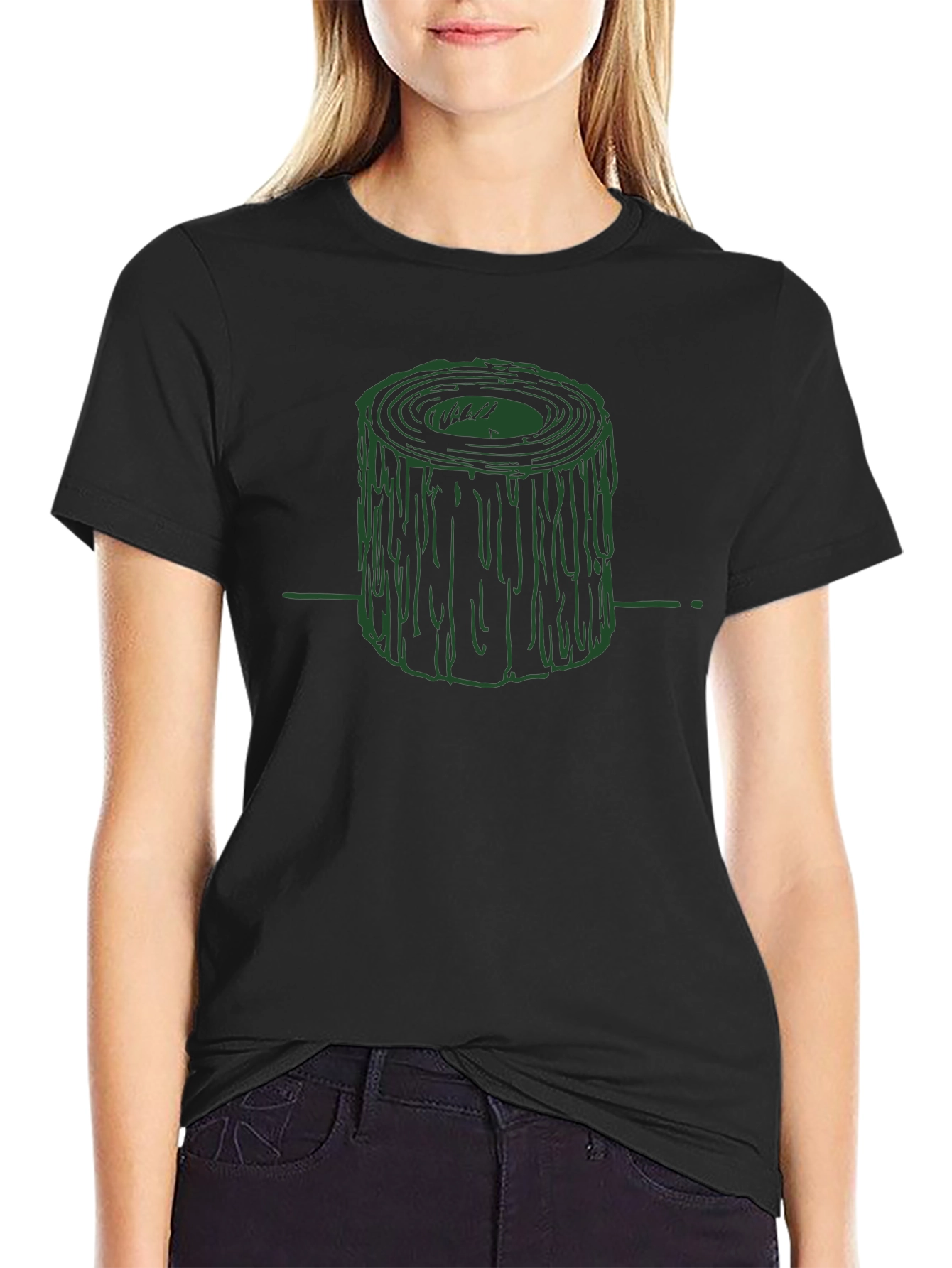 Green Tree Stump Graphic Black T-Shirt
