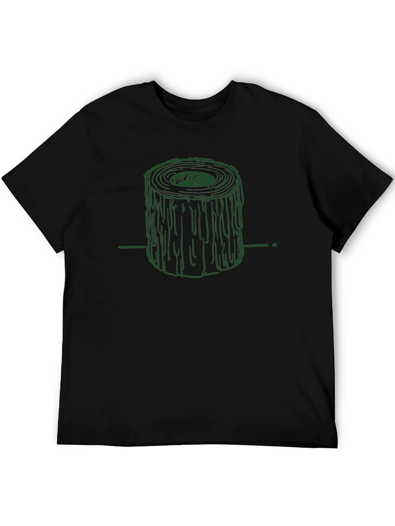 Green Tree Stump Graphic Black T-Shirt