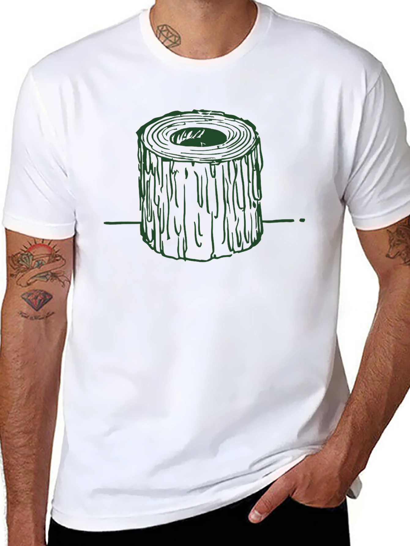 Green Tree Stump Graphic Black T-Shirt