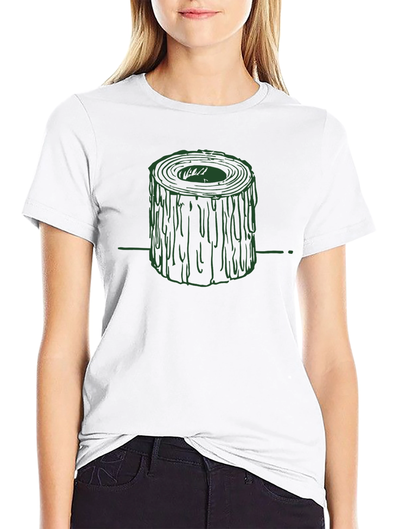 Green Tree Stump Graphic Black T-Shirt