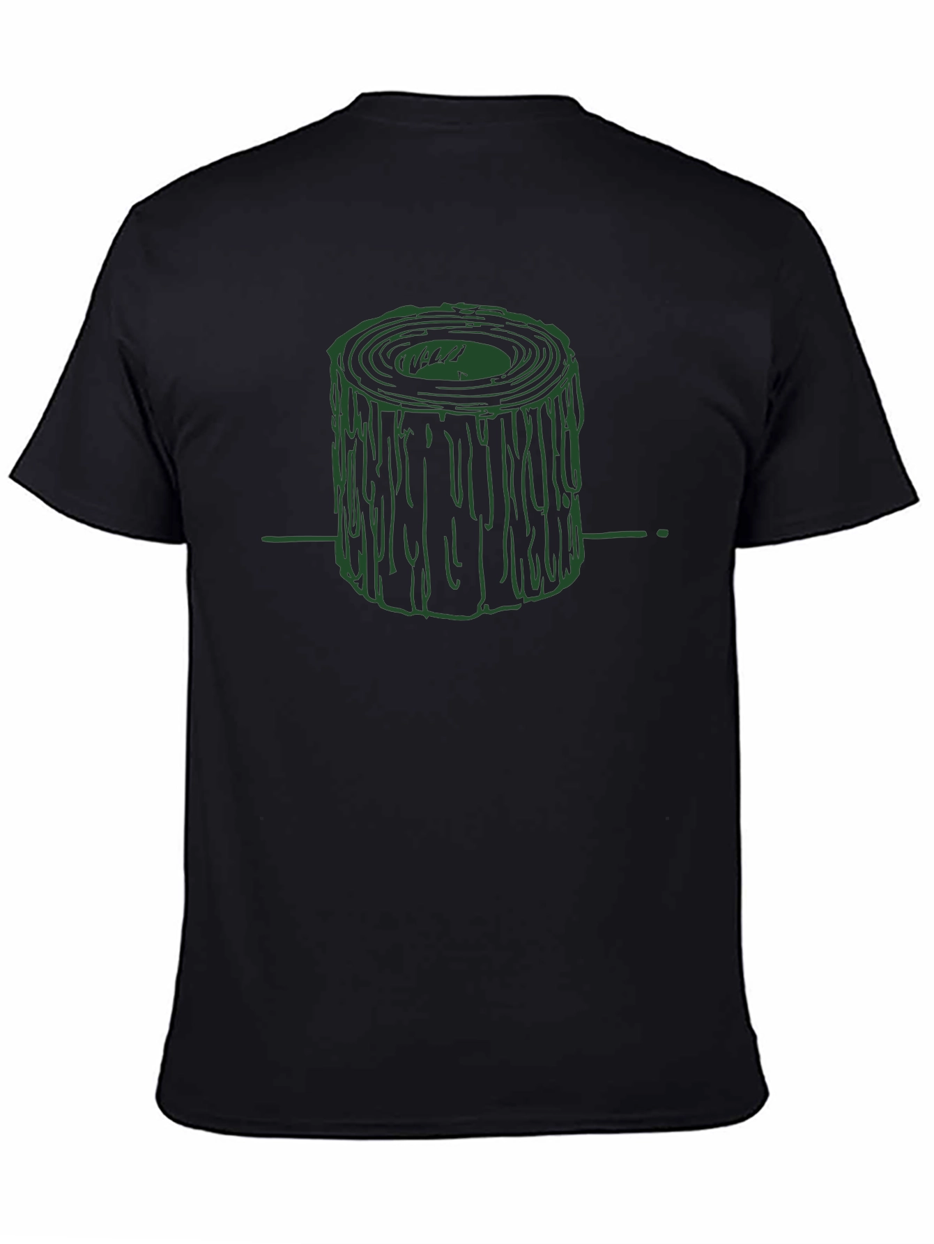 Green Tree Stump Graphic Black T-Shirt