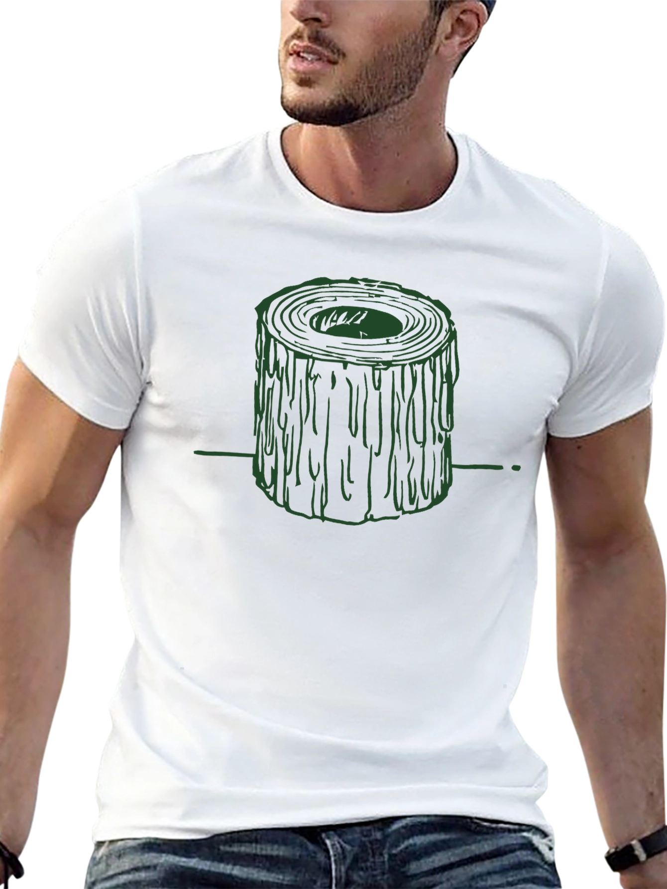 Green Tree Stump Graphic Black T-Shirt