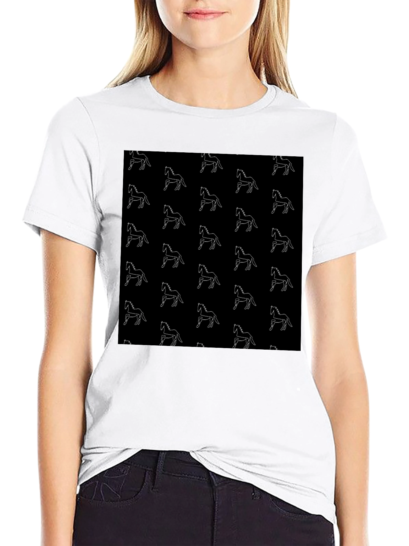 Horse Pattern Black T-Shirt