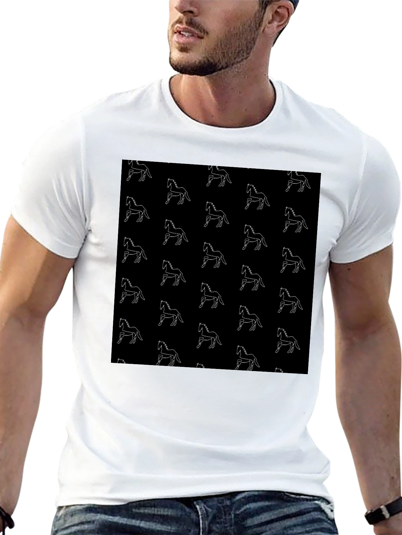 Horse Pattern Black T-Shirt