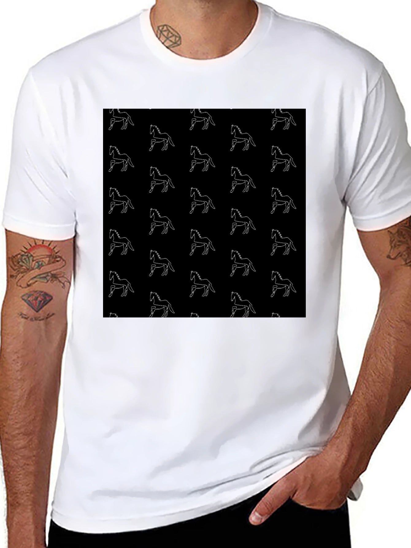 Horse Pattern Black T-Shirt
