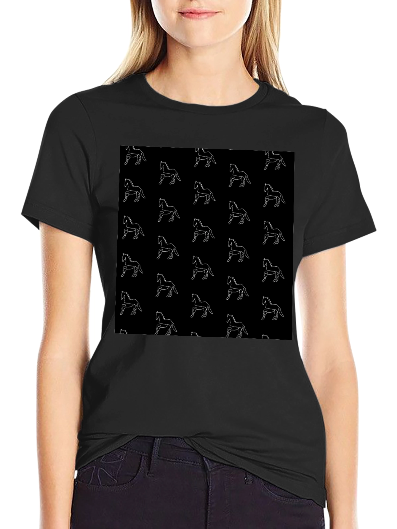 Horse Pattern Black T-Shirt