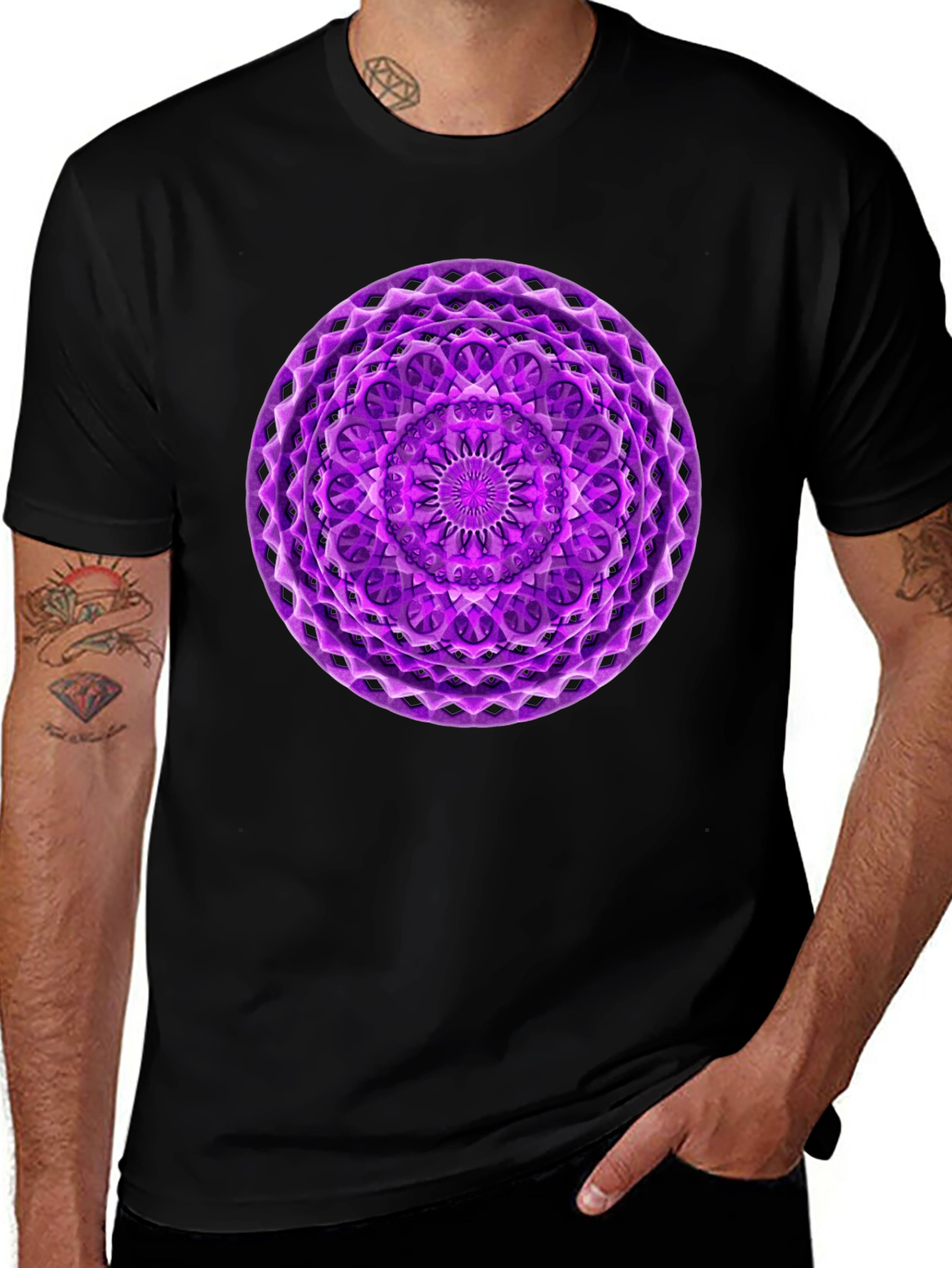 Purple Mandala Graphic Black T-Shirt