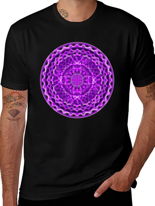 Purple Mandala Graphic Black T-Shirt