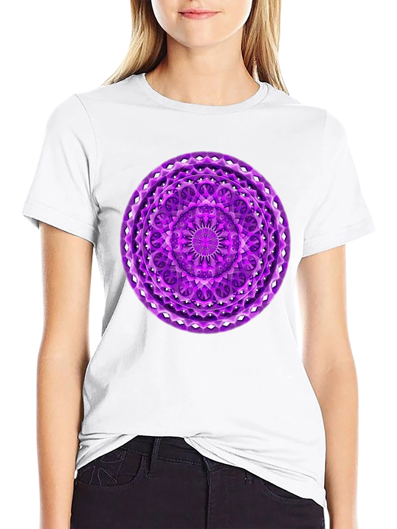 Purple Mandala Graphic Black T-Shirt
