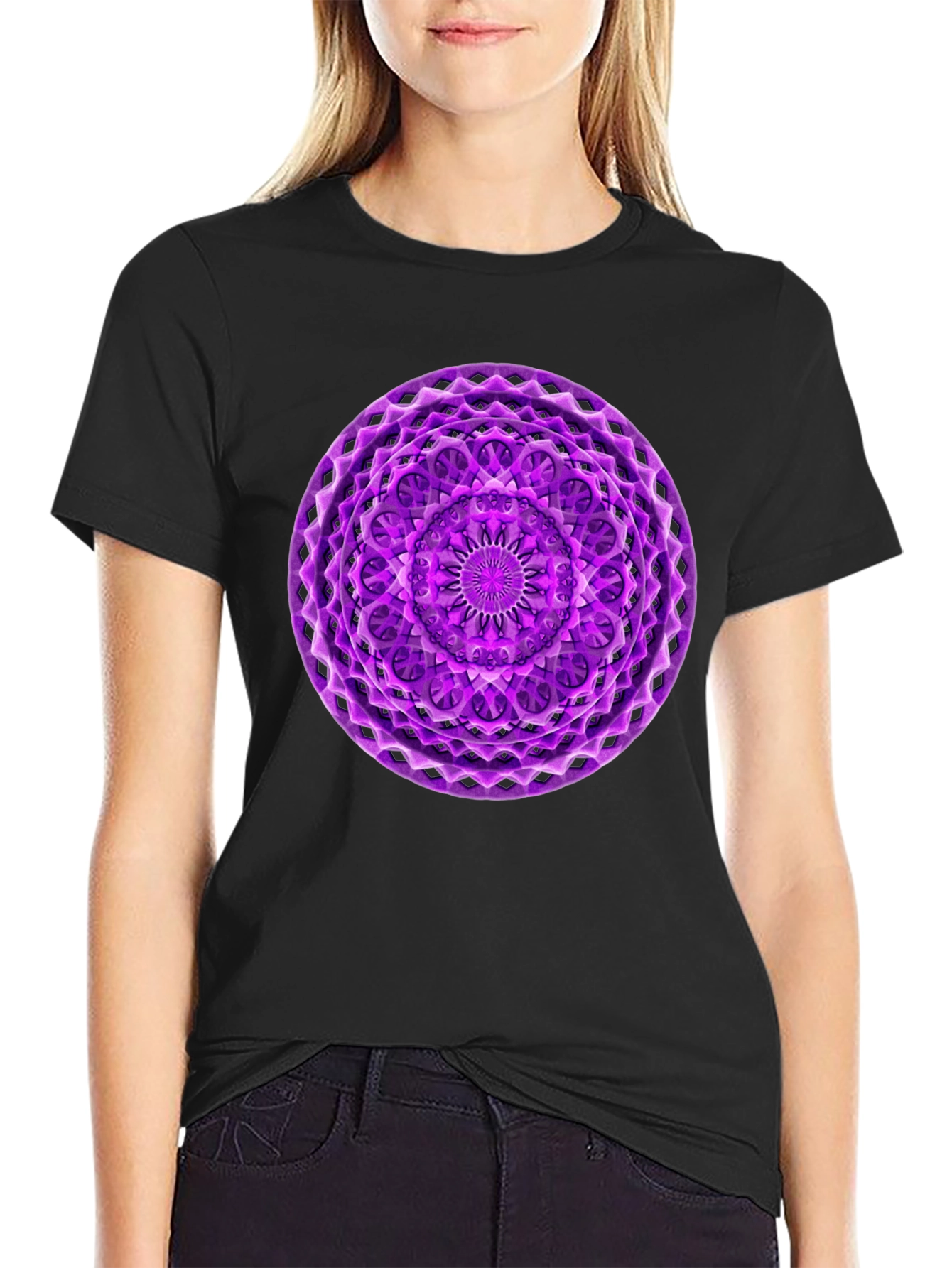 Purple Mandala Graphic Black T-Shirt
