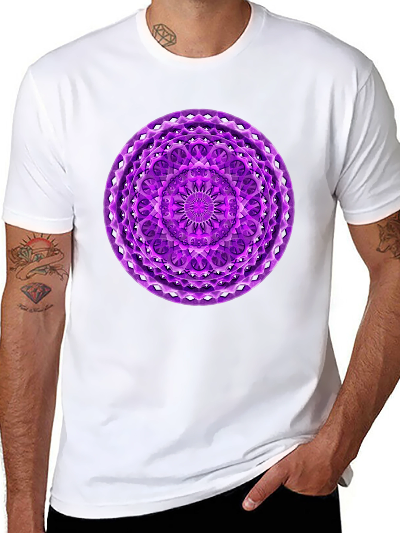 Purple Mandala Graphic Black T-Shirt