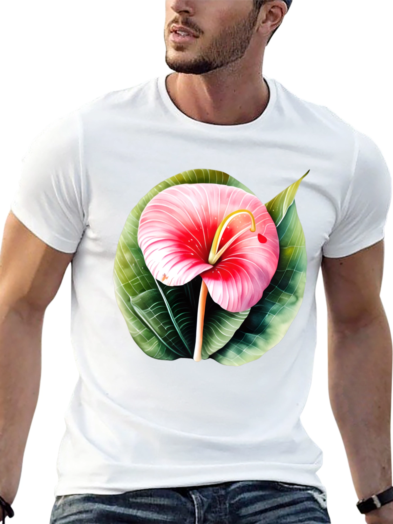 Tropical Flower Graphic Tee - Mens Black T-Shirt