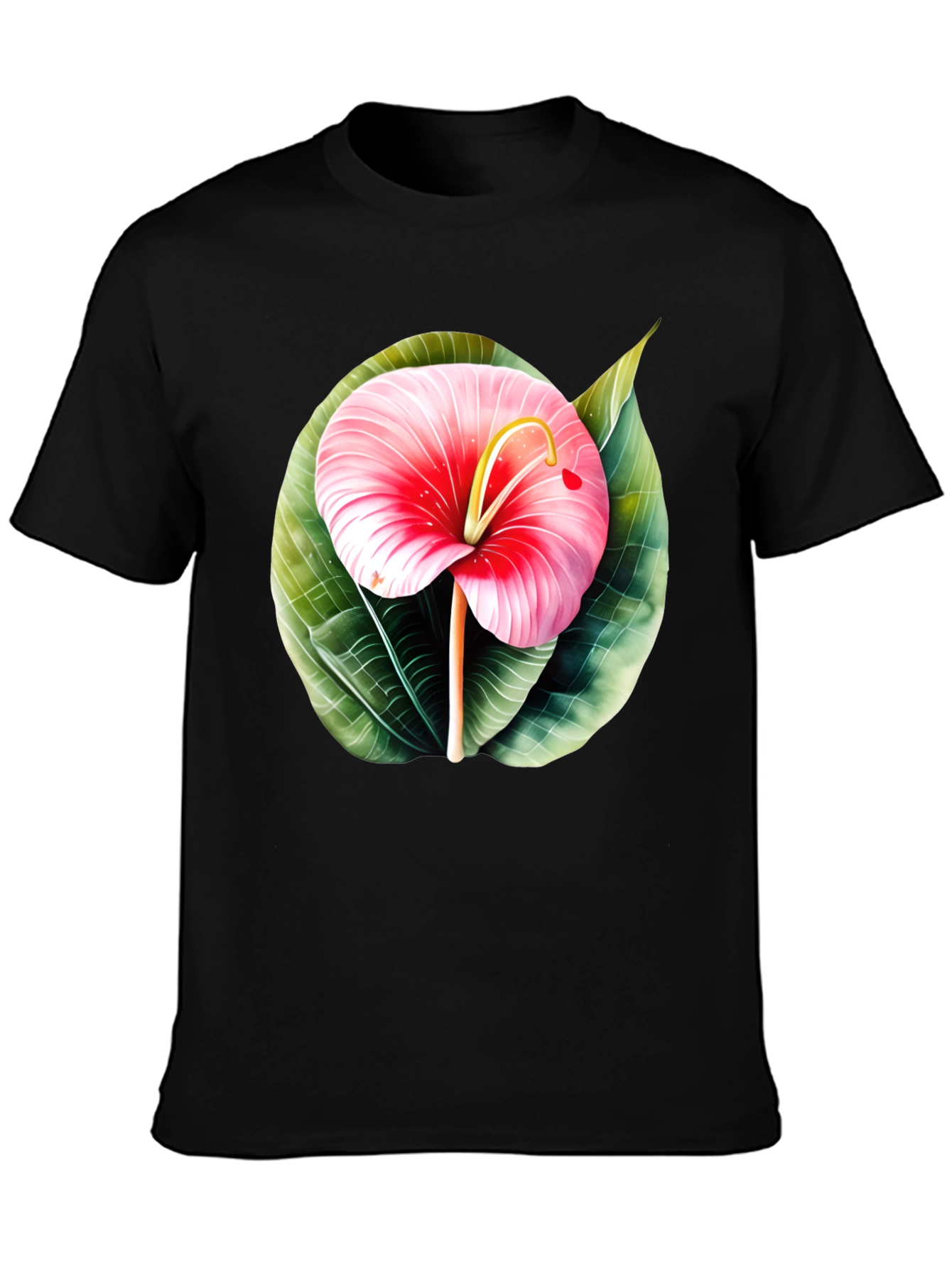 Tropical Flower Graphic Tee - Mens Black T-Shirt